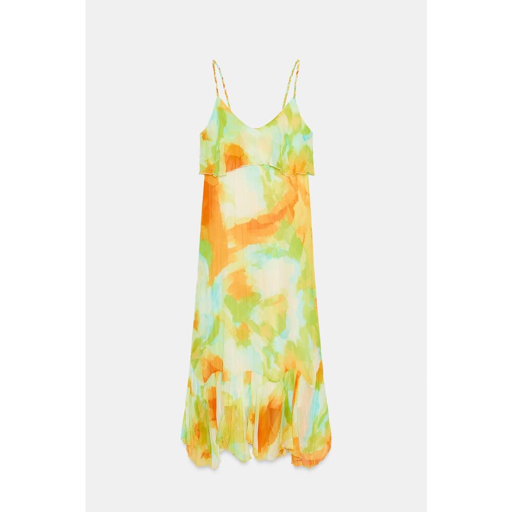 Zara NWT Yellow Floral Ruffle Midi Dress M - Picture 15 of 16